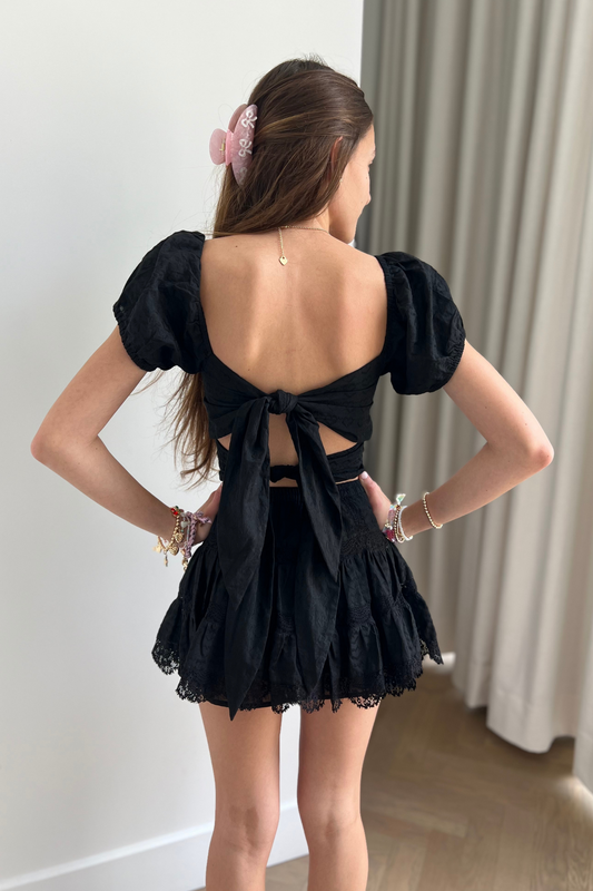 Noa Black Heart Tie Back Top