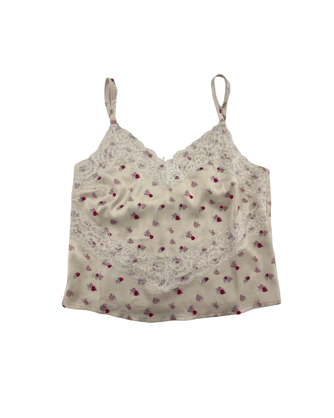 Margot Theme Ditsy Champagne Satin Tank With Lace Trim