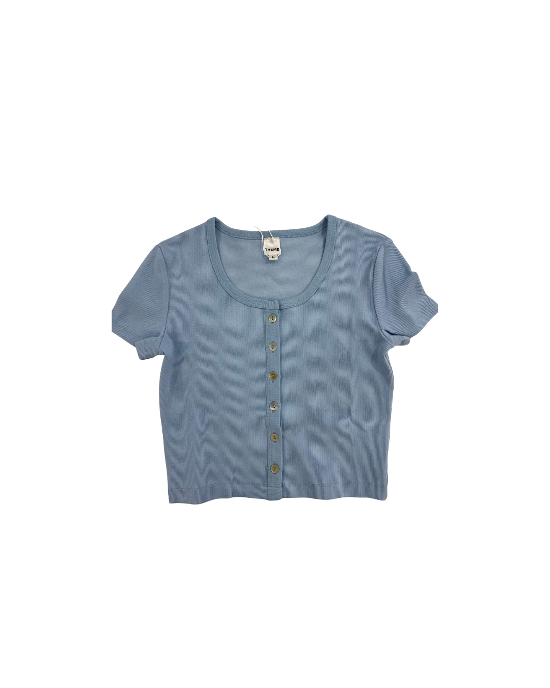 Michaela Sky Blue Ribbed Short Sleeve With Buttons