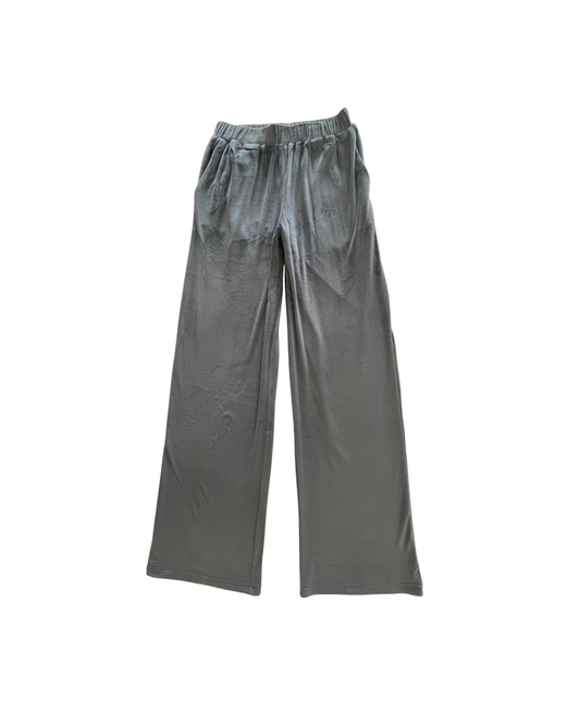 Ash Grey Stretch Velour Wide Leg Pant