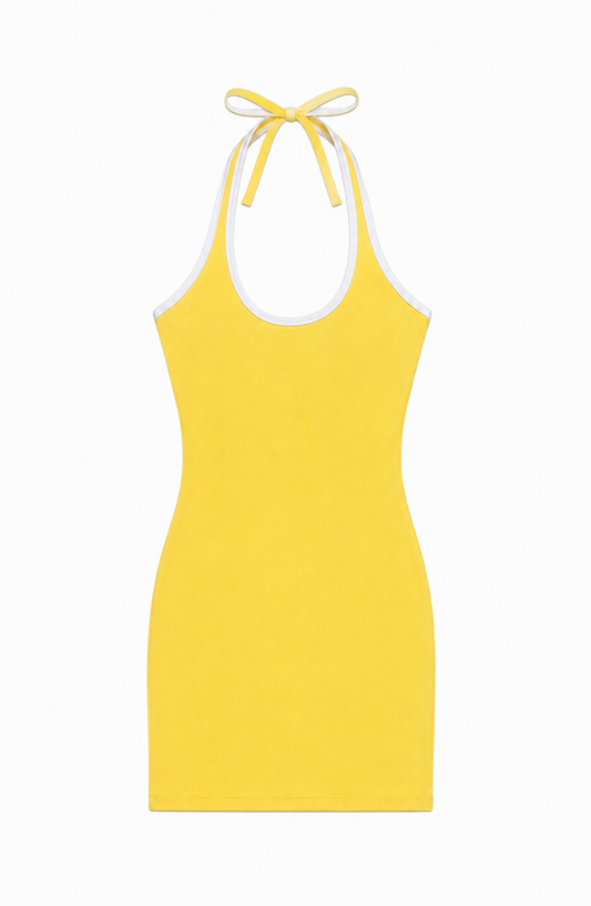 Mackenzie Pastel Yellow Halter Mini Dress