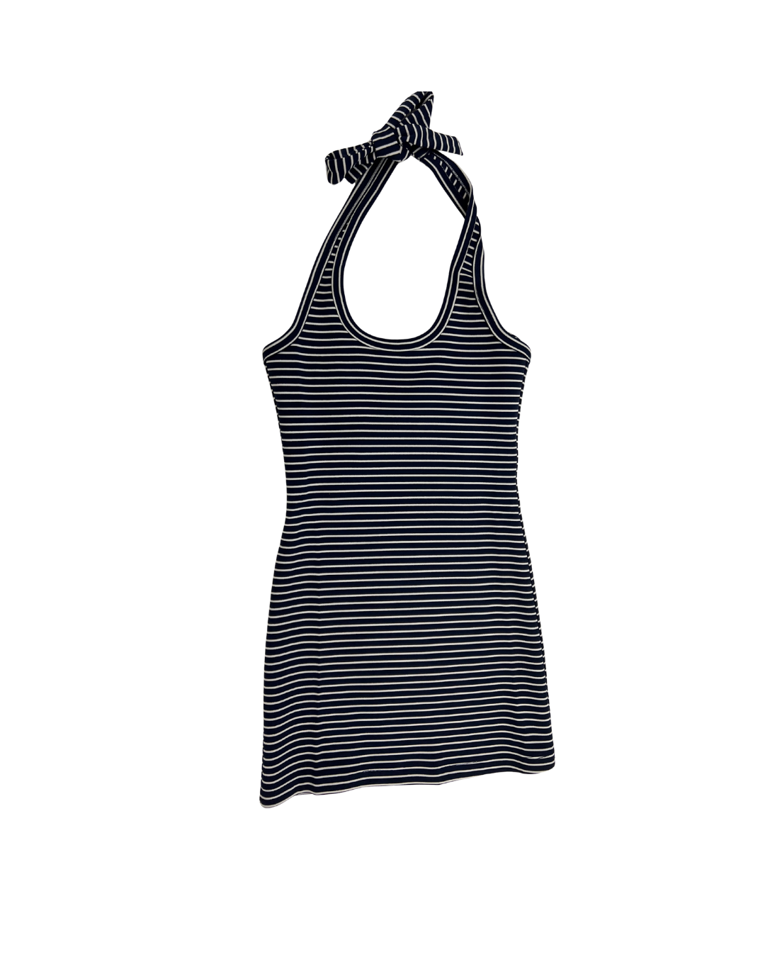 Mackenzie Navy and White Stripe Cotton Spandex Halter Mini Dress