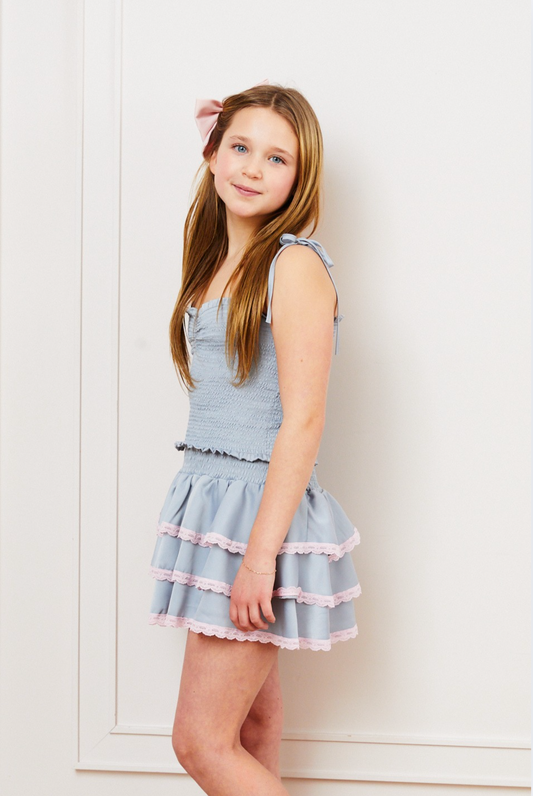 Georgia Grey Satin Smocked Top