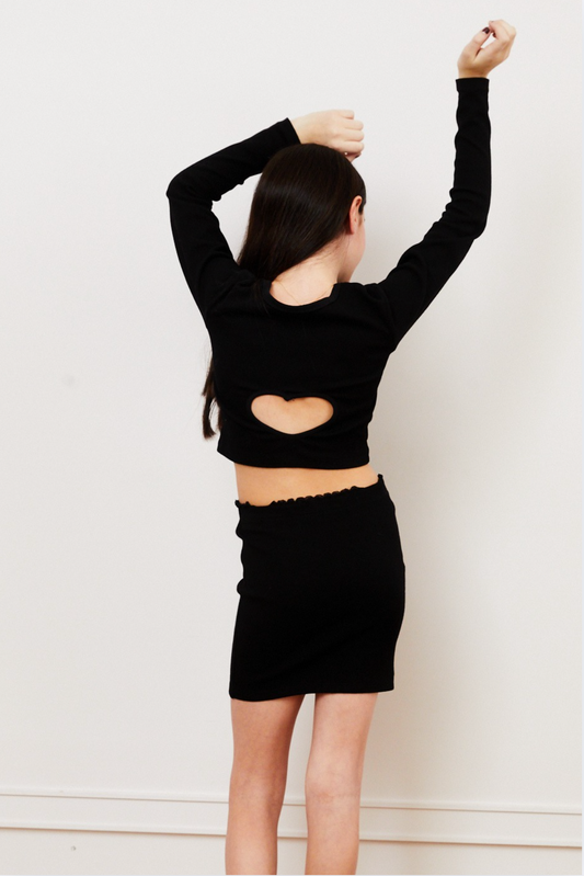 Mila Black Ribbed Lace Trim Mini