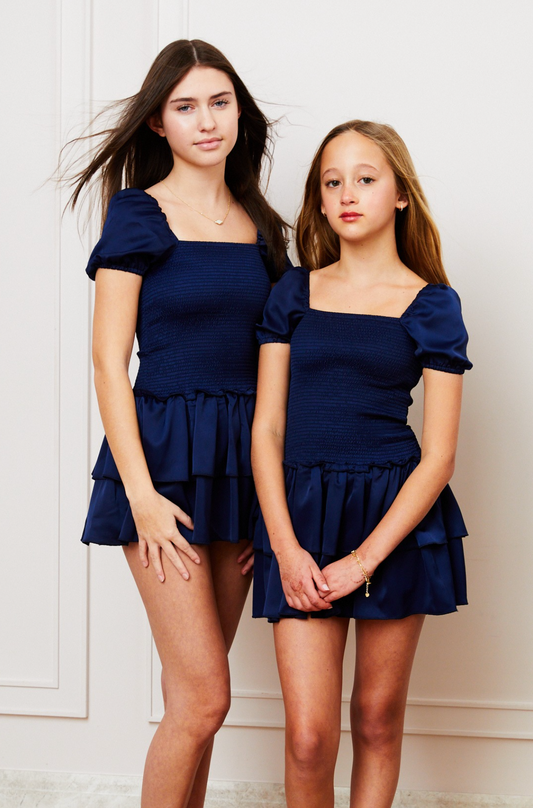 Lexi Cap Smocked Dress - Navy