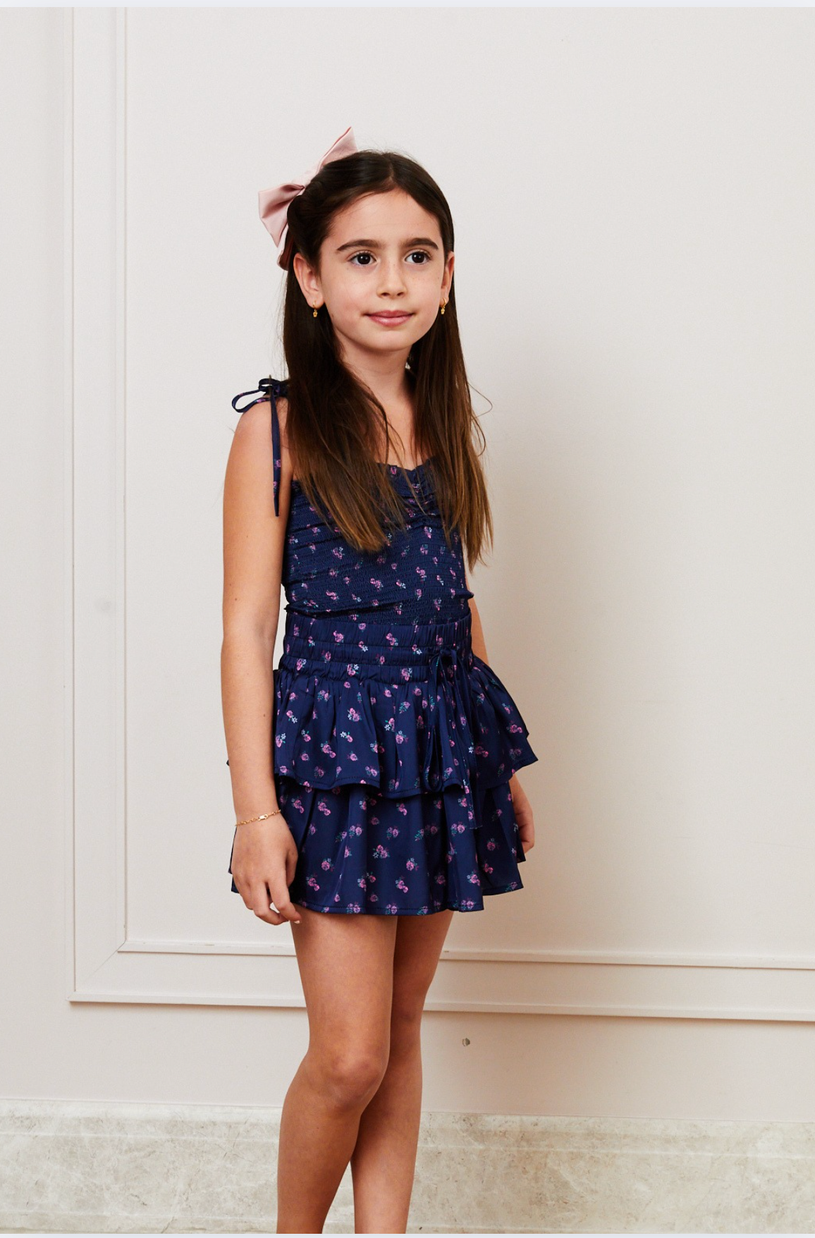Georgia Navy Rose Satin Smocked Top