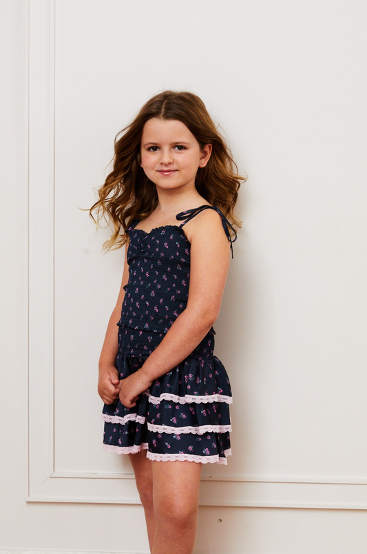 Georgia Black Rose Satin Smocked Top