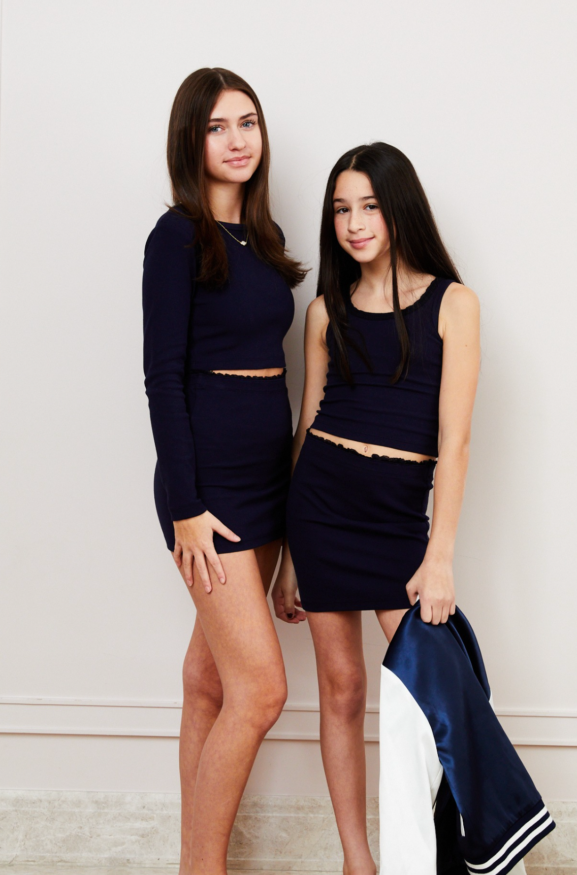 Stella Ribbed Tank - Navy with Lace Trim