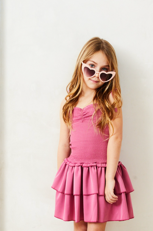 Lola Satin Smocked Ruffle Dress - Rose