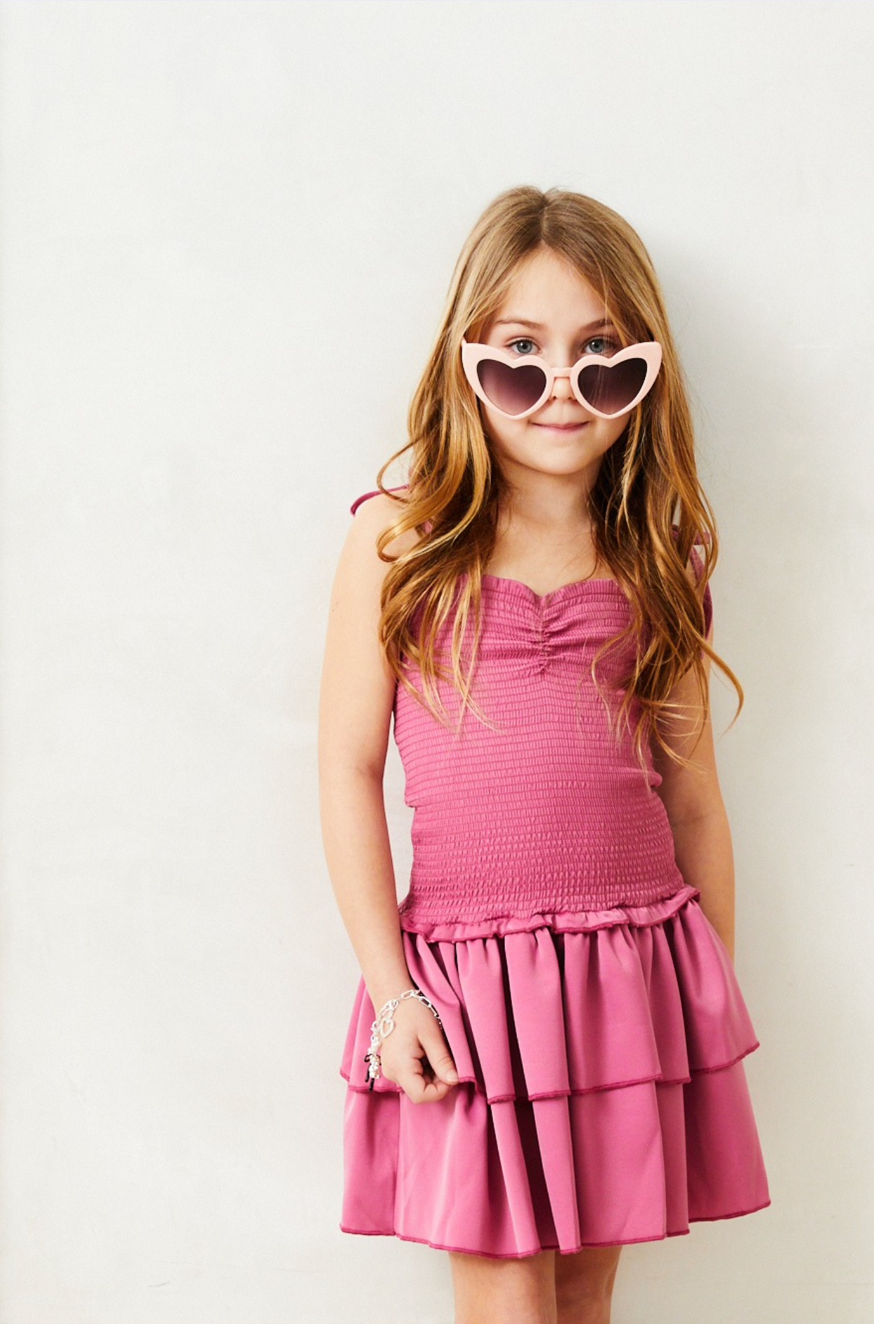 Lola Satin Smocked Ruffle Dress - Rose