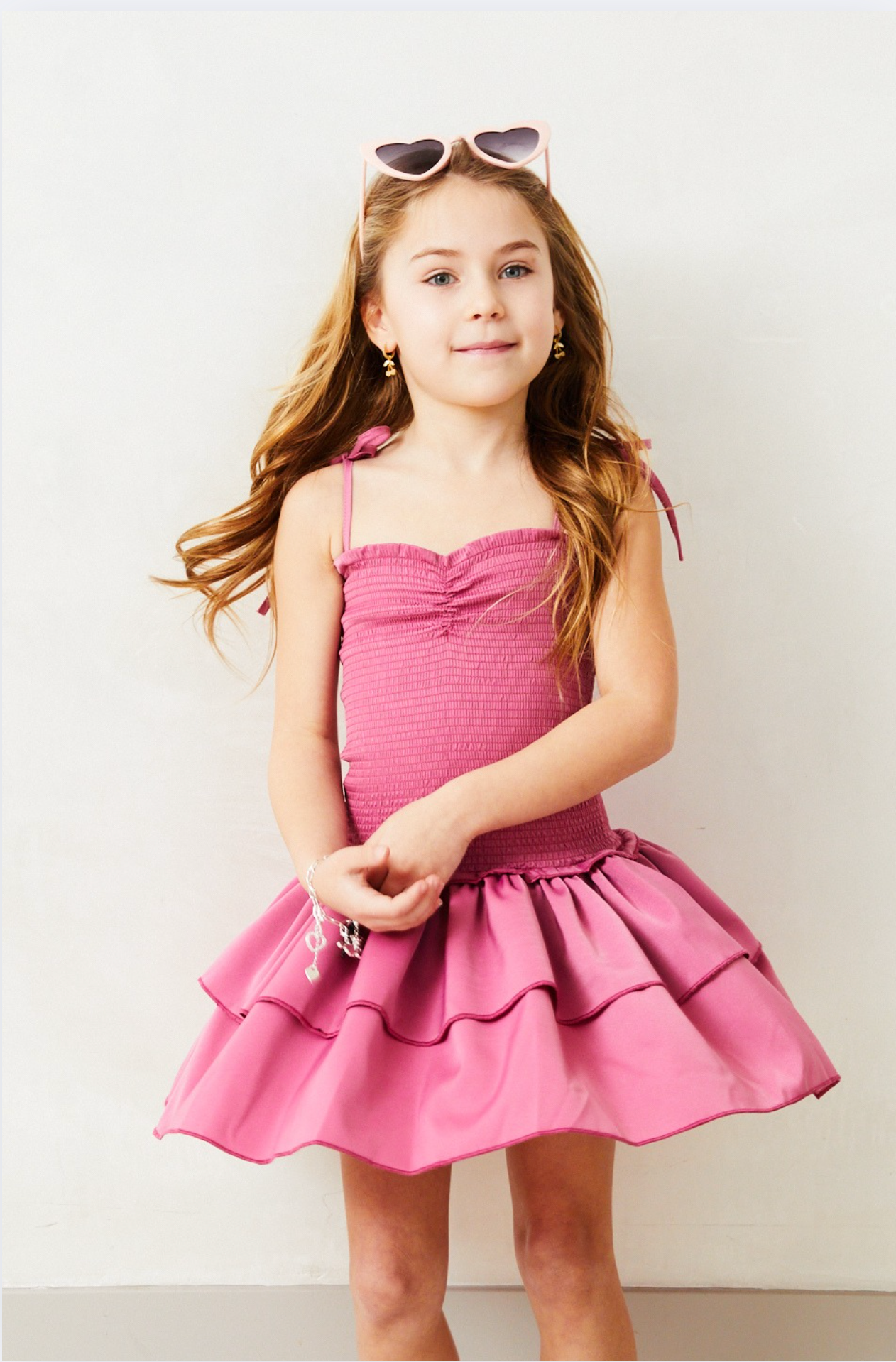 Lola Satin Smocked Ruffle Dress - Rose