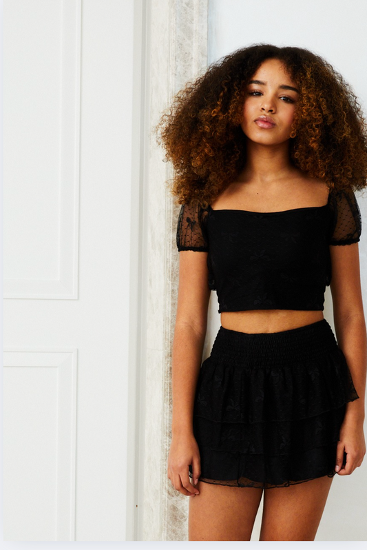 Noa Mesh Bow Tie Back Top- Black