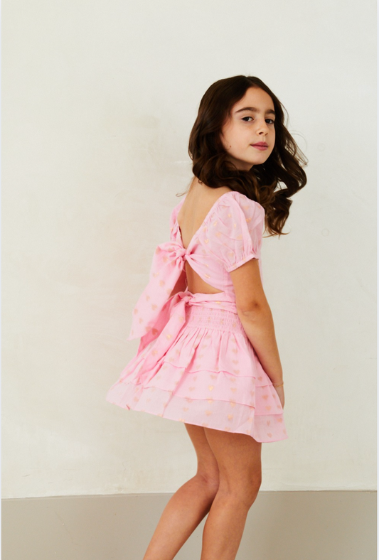 Noa Lurex Heart Tie Back Top - Ballet Pink