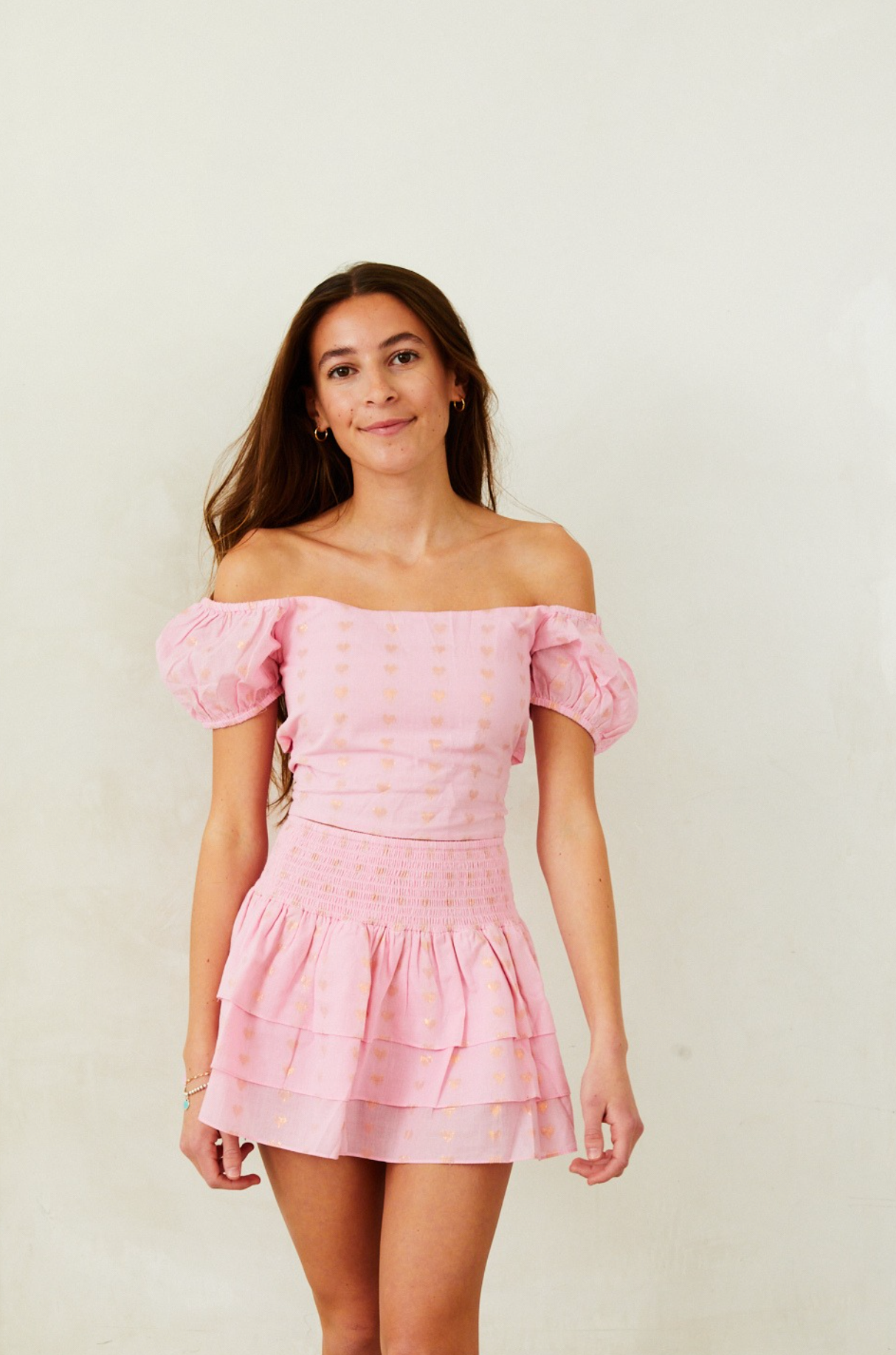 Noa Lurex Heart Tie Back Top - Ballet Pink