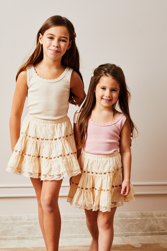 Stella Ribbed Tank - Champagne Lace Trim