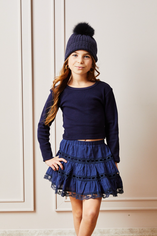 Sofia Heart Bow Lace Mini - Navy