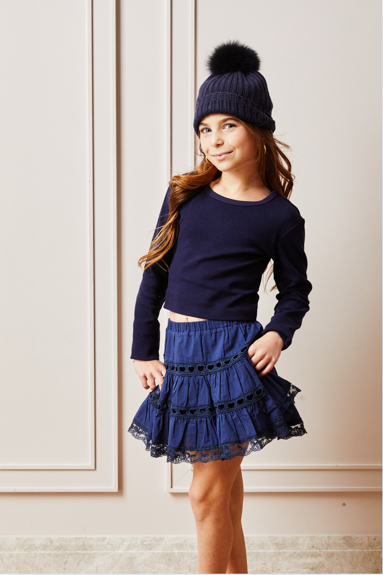 Sofia Heart Bow Lace Mini - Navy