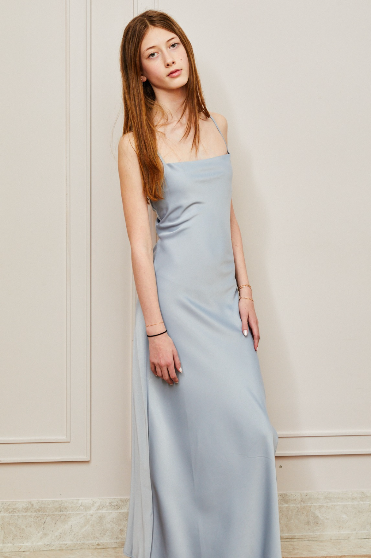 Charlotte Long Satin Ballet Dress - Silver Grey