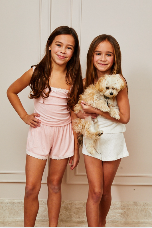 Teddy Light Pink Heart Pointelle Shorts with White Lace