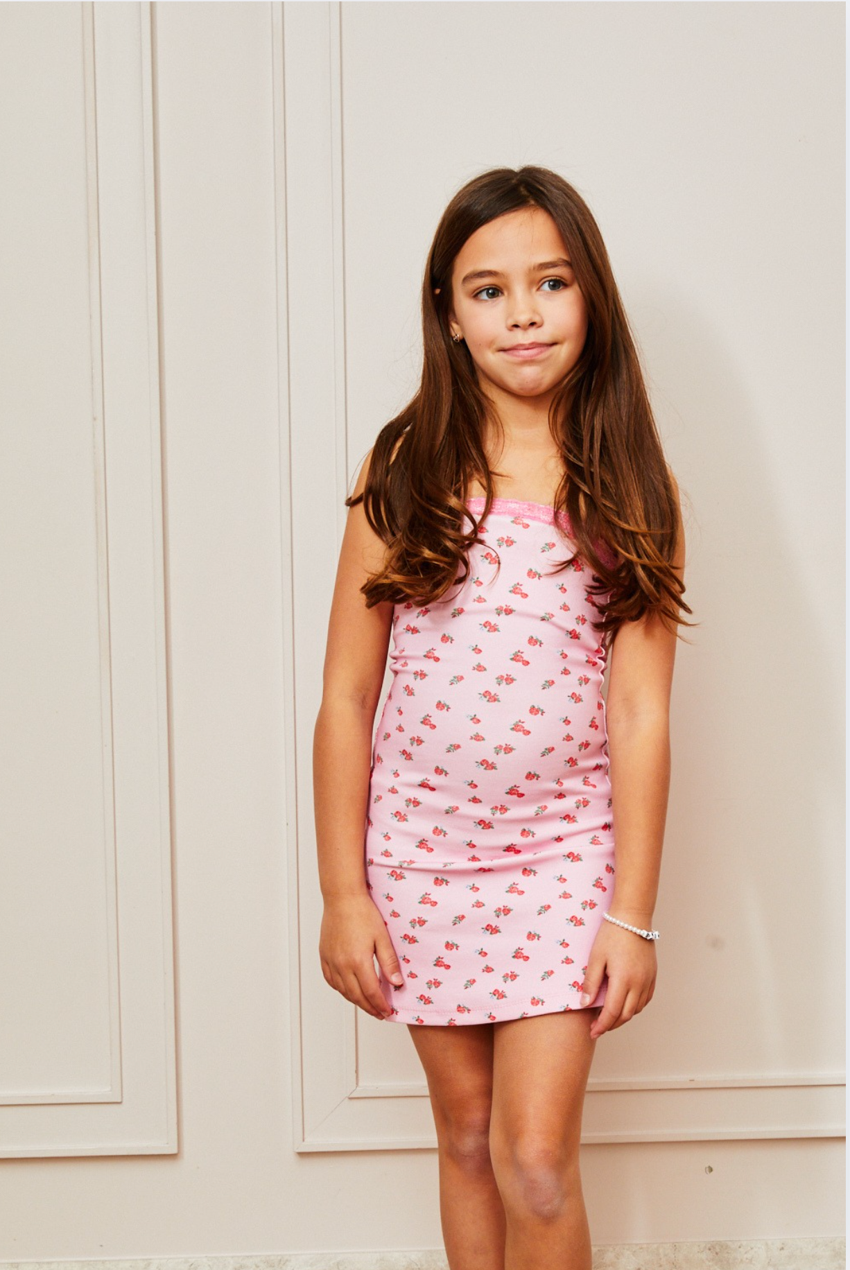 Stevie Pink Rose Tube Dress - Lace Trimmed