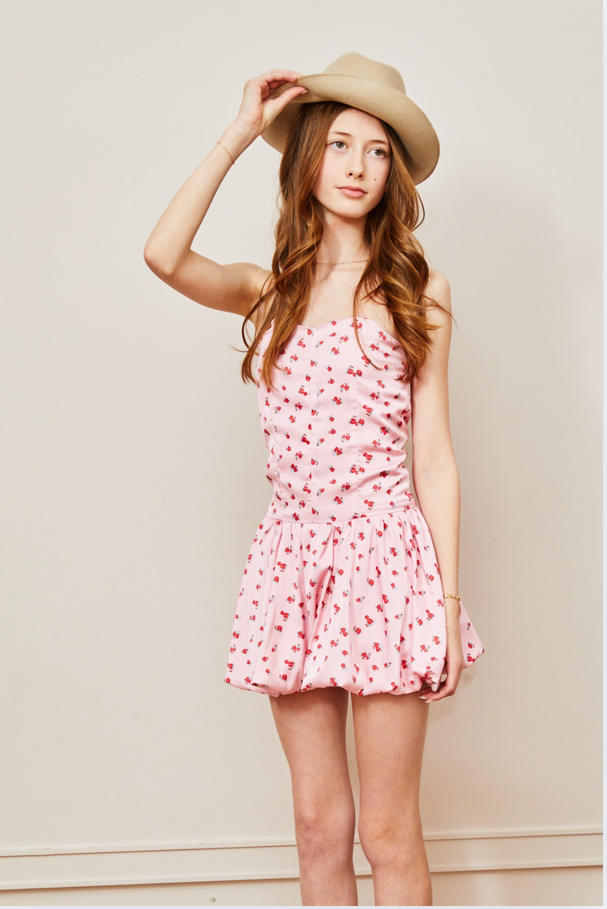 Bailey Satin Ballet Dress - Pink with Red Rose 25
