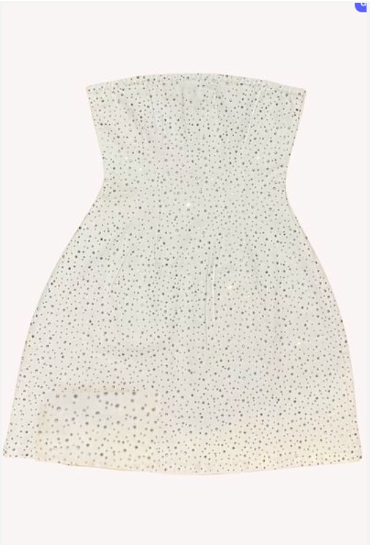 Demi White Denim Studded Crystal Strapless Dress
