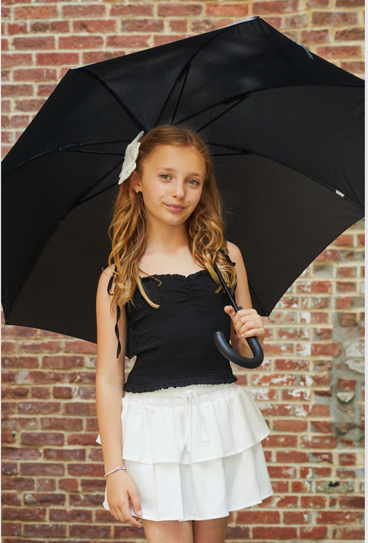 Georgia Black Satin Smocked Top