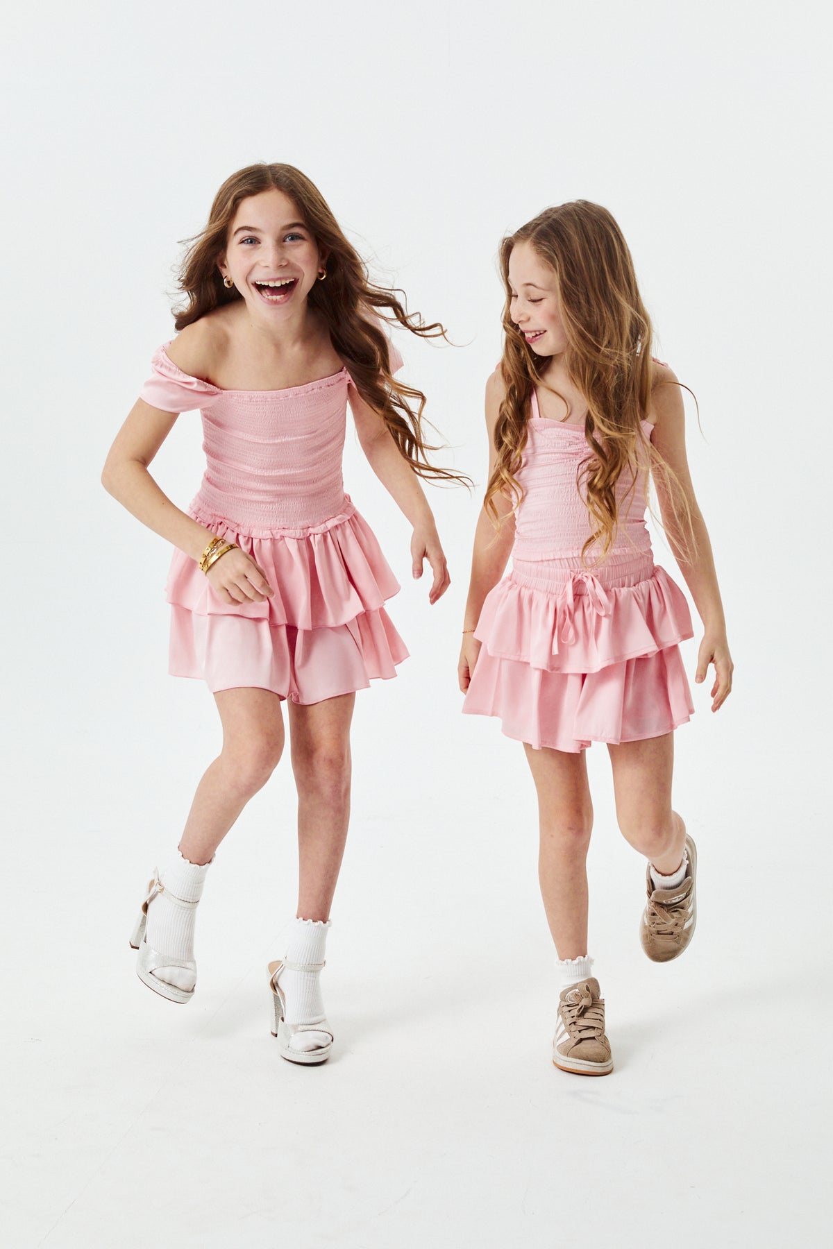 Lexi Ballet Pink Satin Smocked Short Sleeve Ruffle Dress
