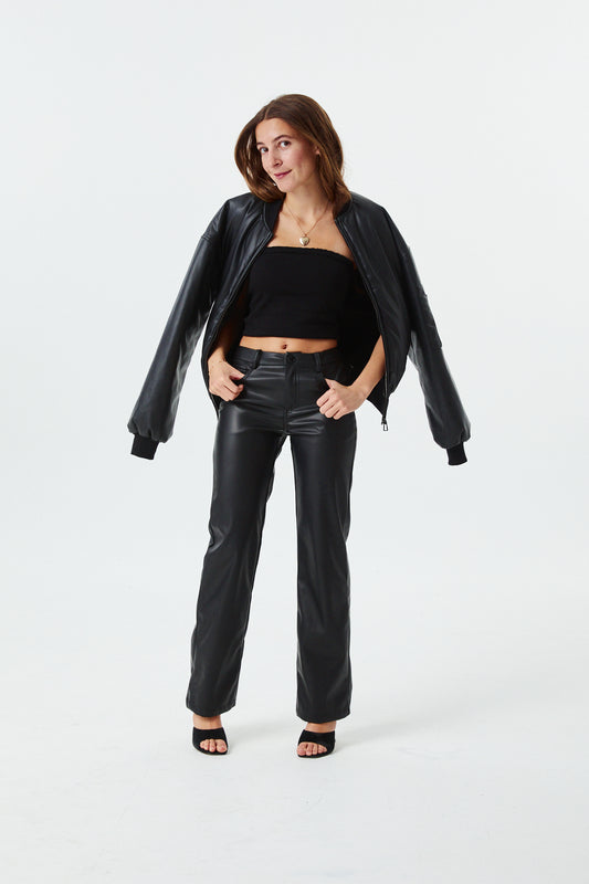 Joie Black Vegan Leather Straight Leg Pants