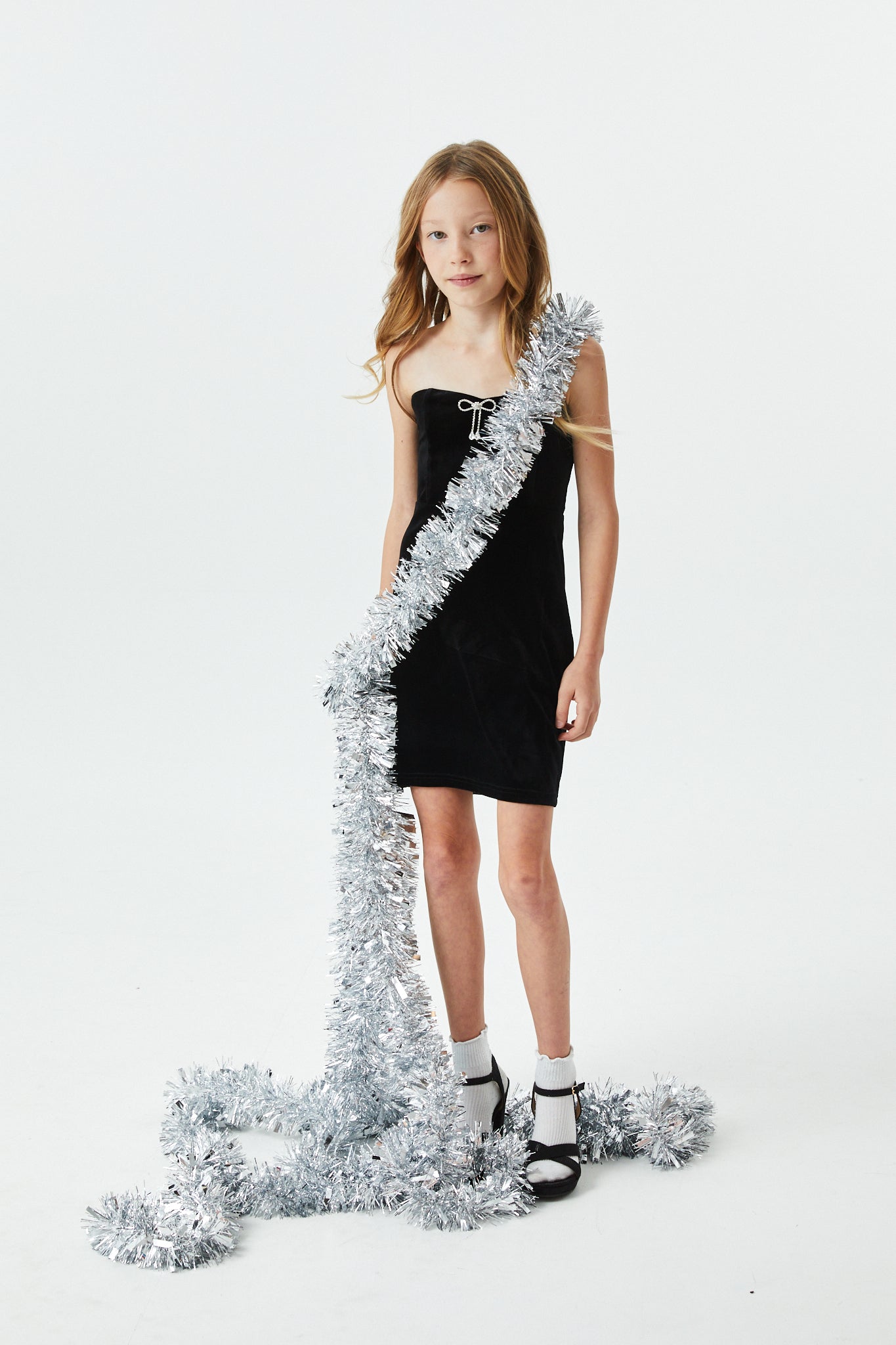 Ella Black Velour Diamond Bow Dress