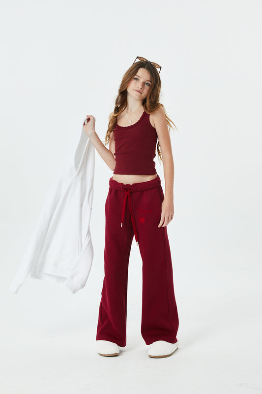 Stella Merlot Ribbed Lace Tank