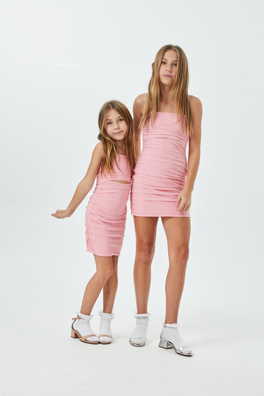 Liv Pastel Pink Mesh Reversible Cut Out Dress with silver straps