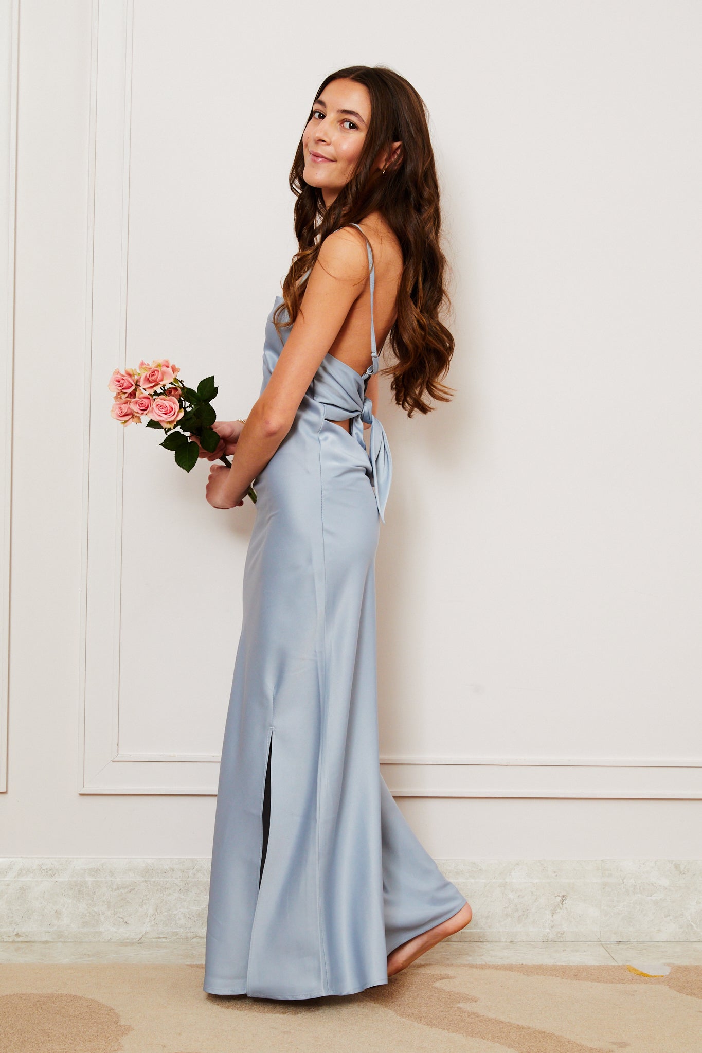 Charlotte Long Satin Ballet Dress - Silver Grey