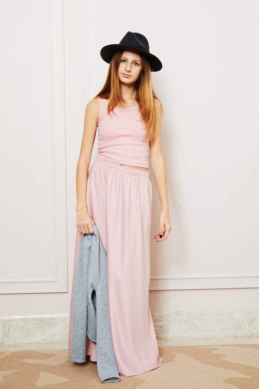 Stella Ribbed Tank - Ballet Pink with Lace Trim