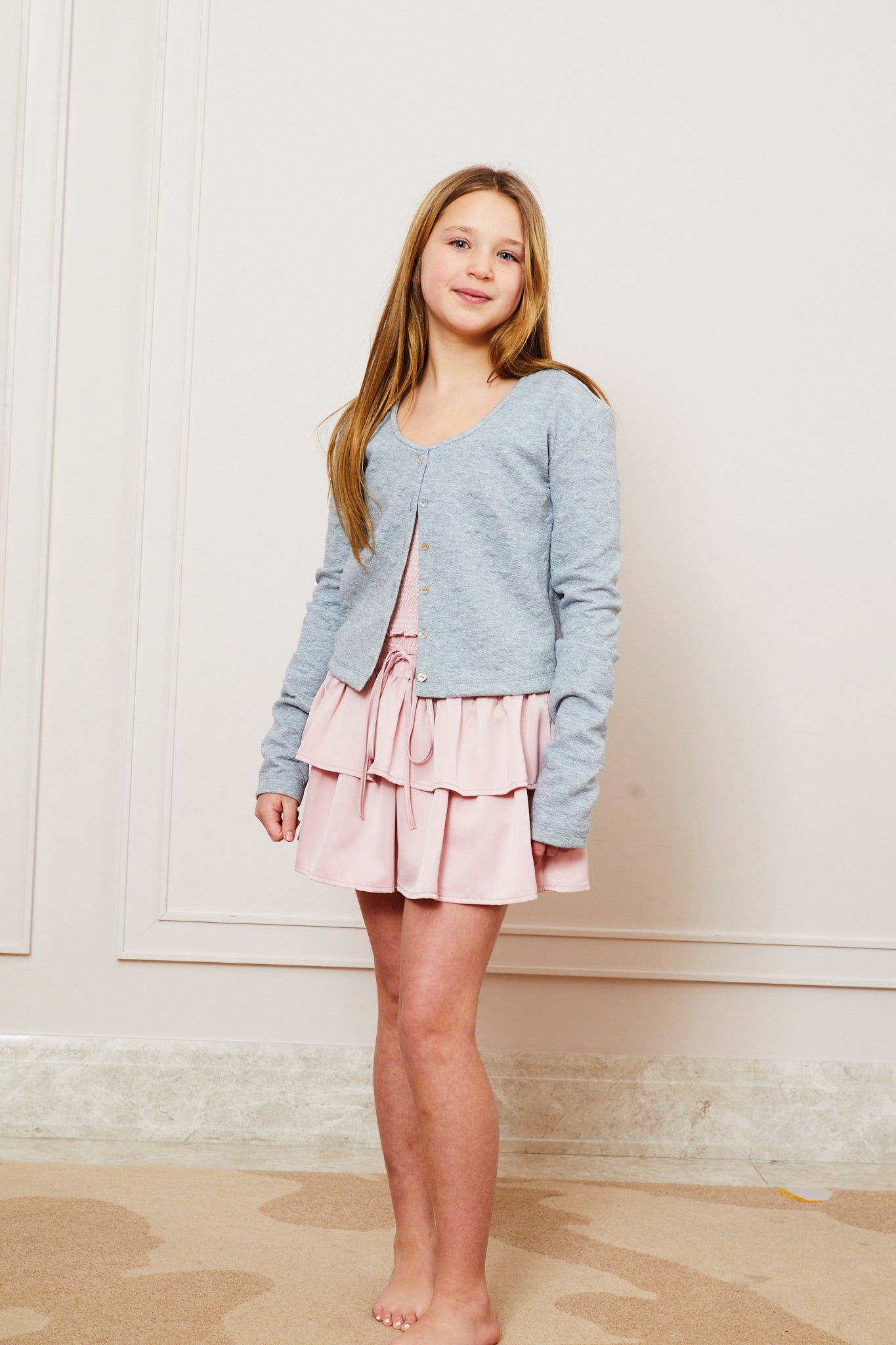 Tali Puff Heart Cardigan - Grey