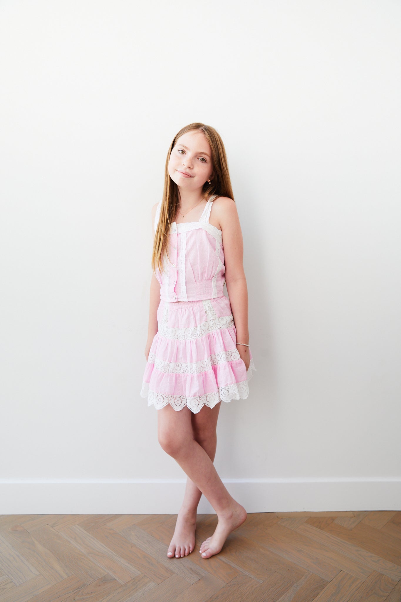 Skylar Pink Heart Lace Tank Top