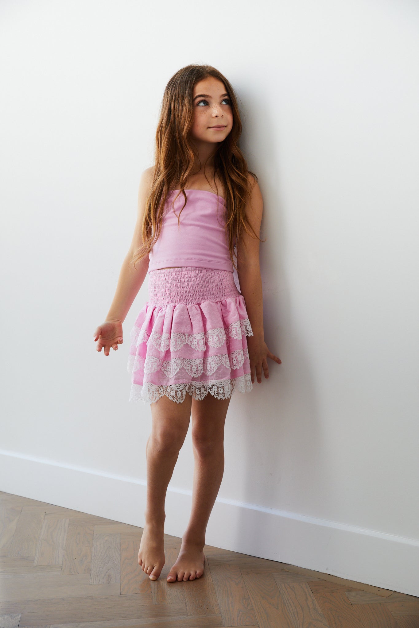 Gemma Pink Heart Smocked Ruffle Mini Skirt