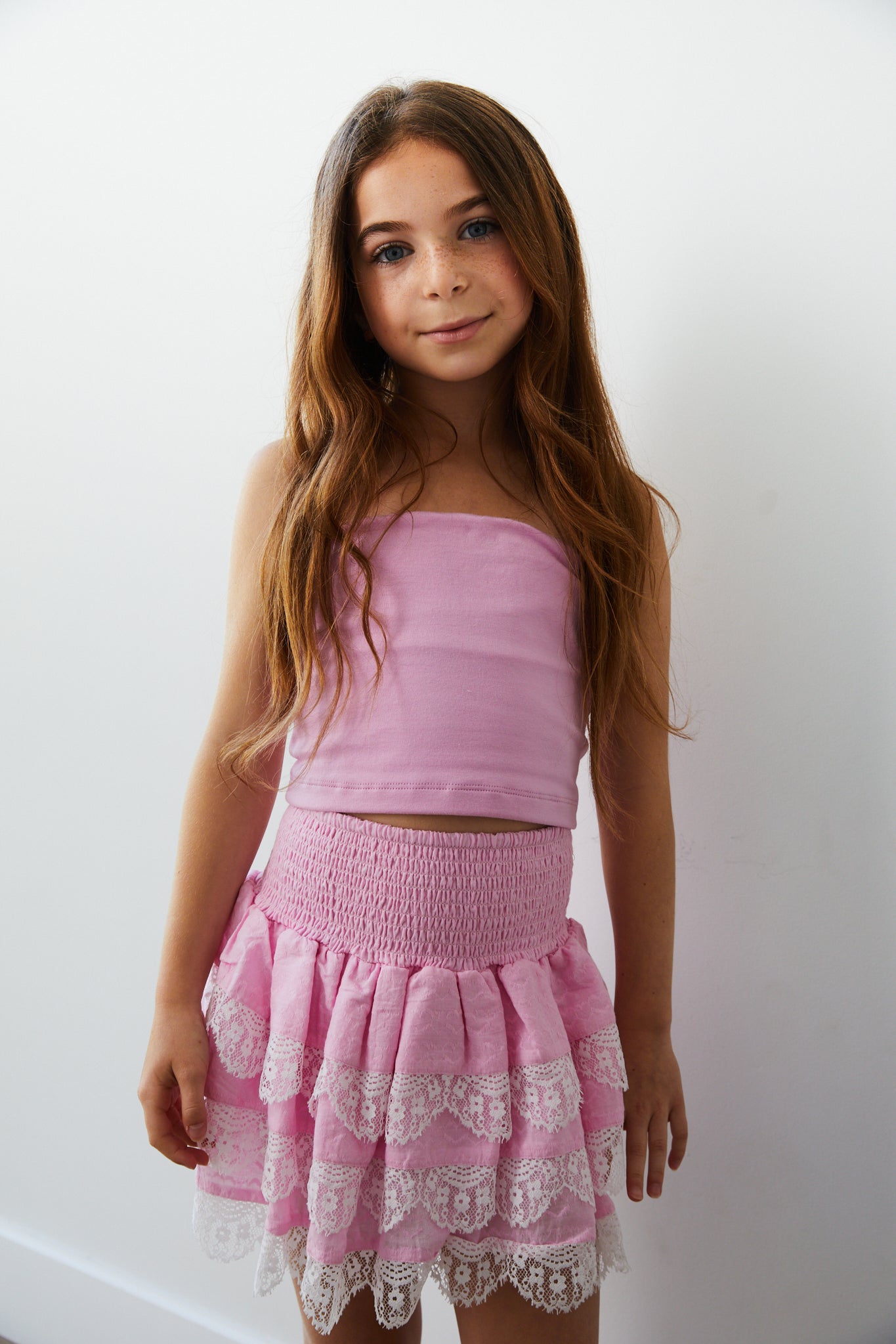 Gemma Pink Heart Smocked Ruffle Mini Skirt