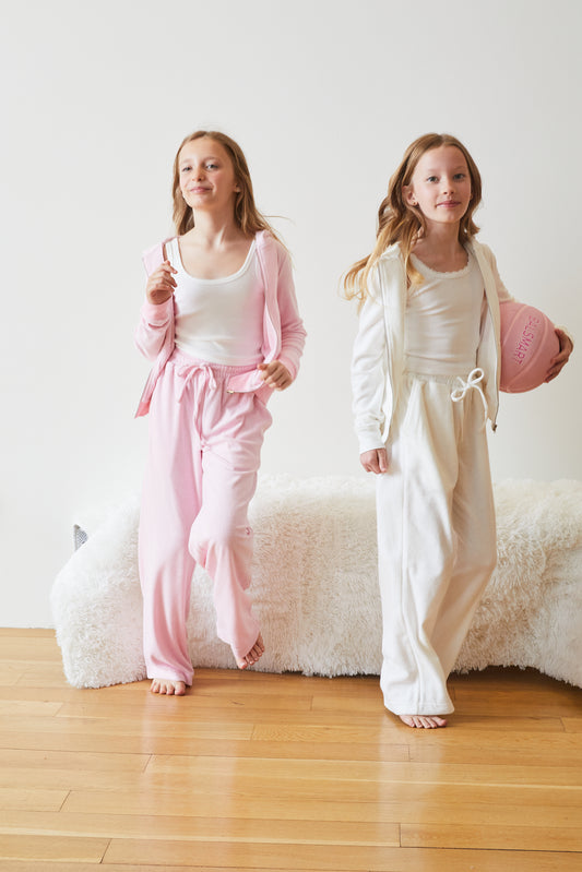 Ash Pink With Cherries Terry Wide Leg Pant