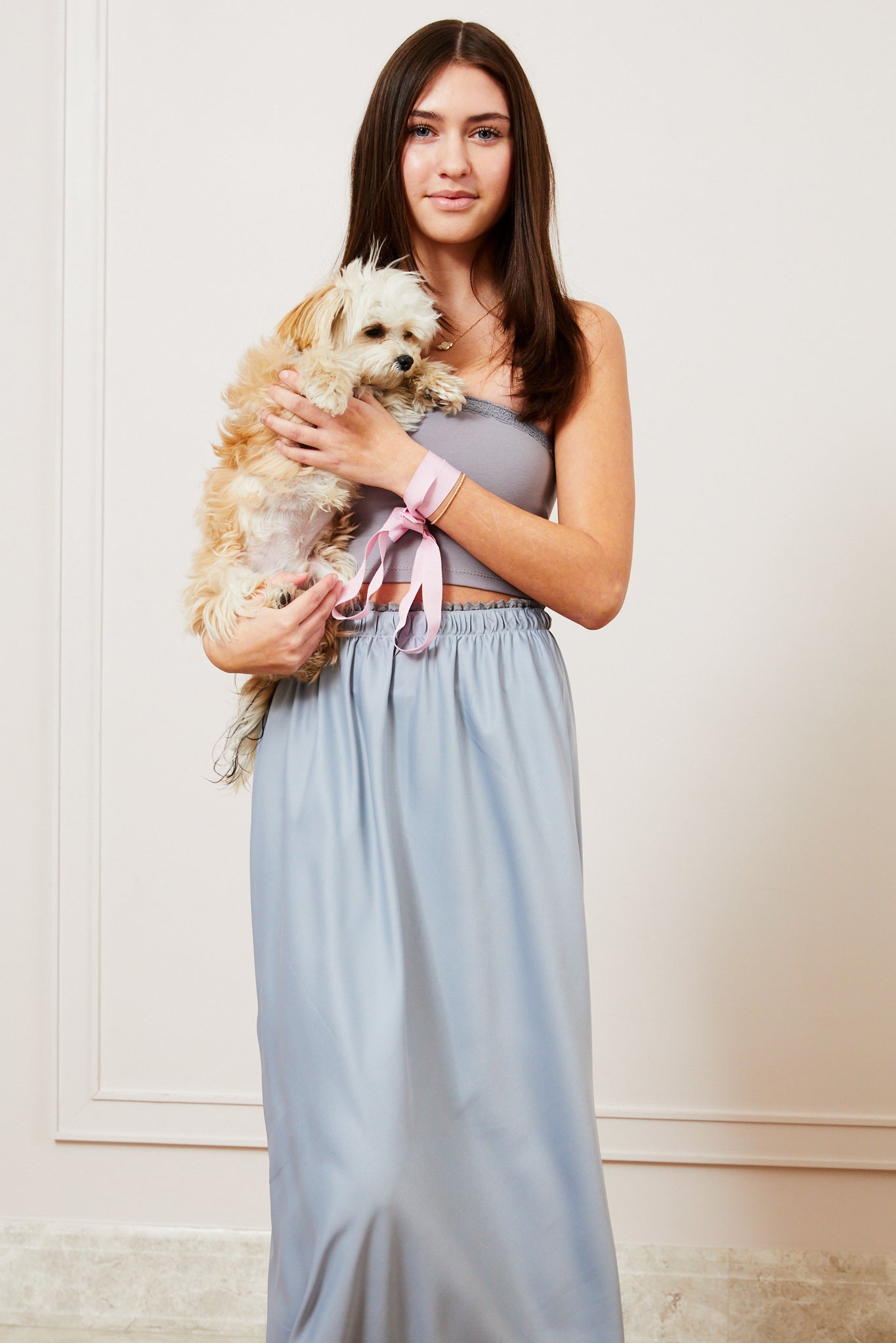 Joey Satin Maxi - Silver Grey