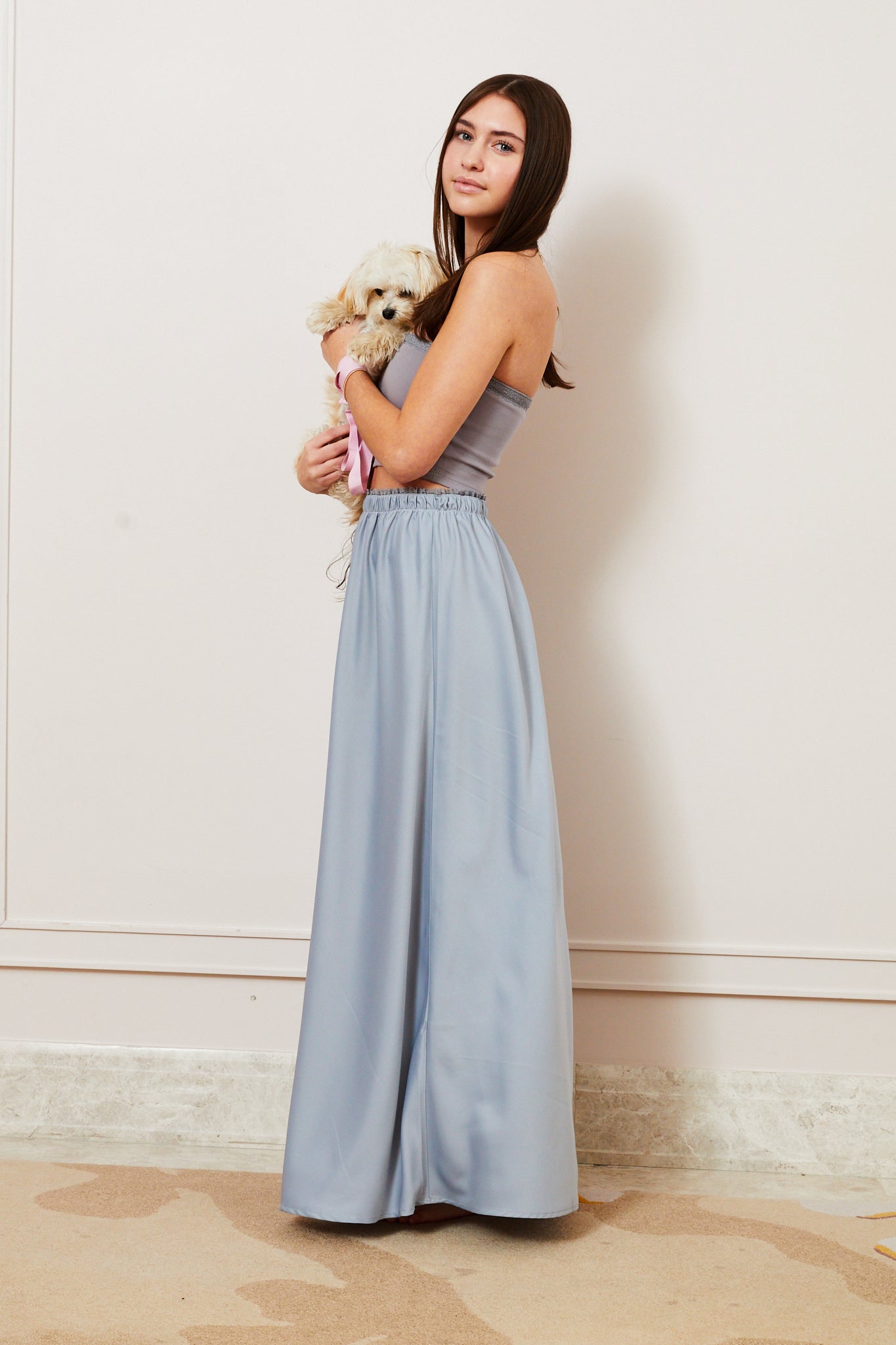 Joey Satin Maxi - Silver Grey