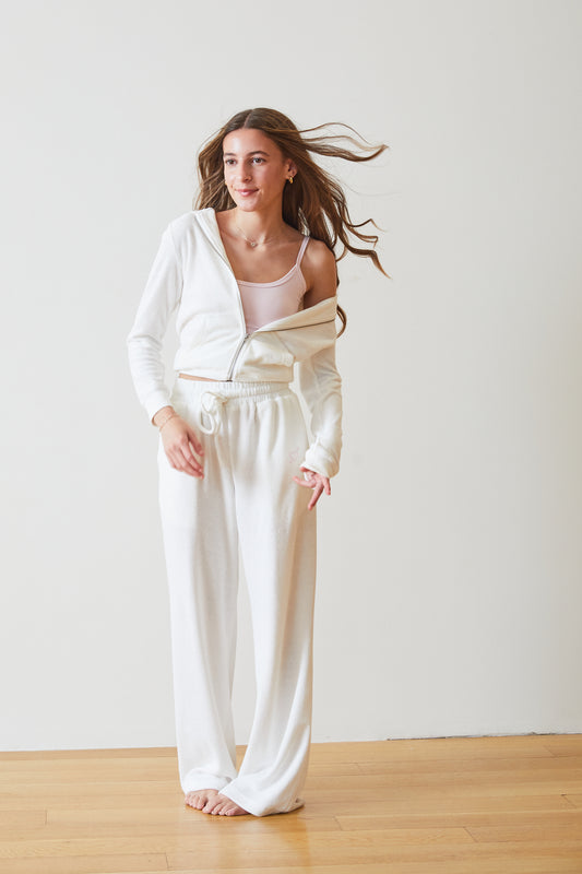 Ash White With Heart & Arrow Terry Wide Leg Pant