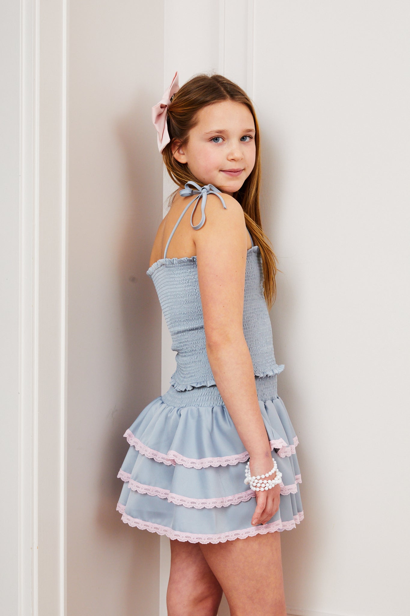 Georgia Grey Satin Smocked Top