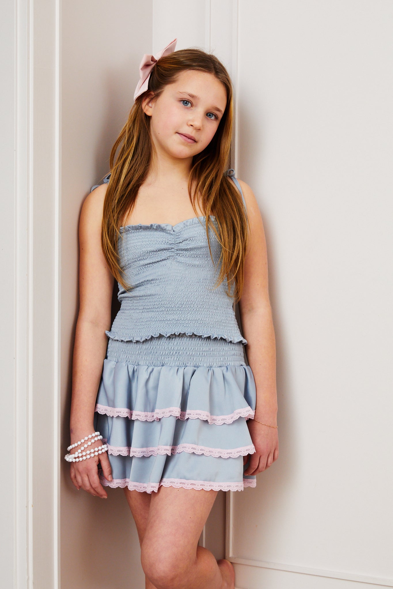 Georgia Grey Satin Smocked Top
