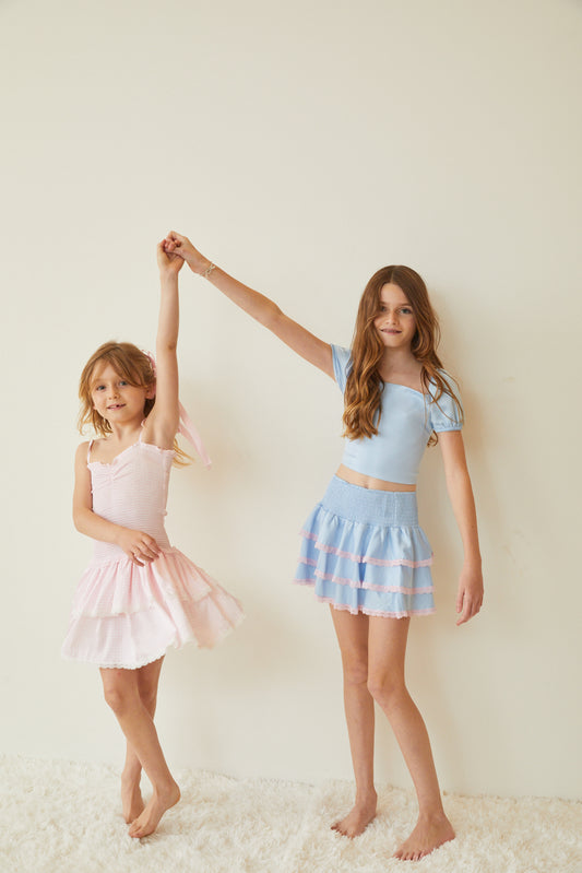 Noa Pastel Blue Satin Tie Back Top