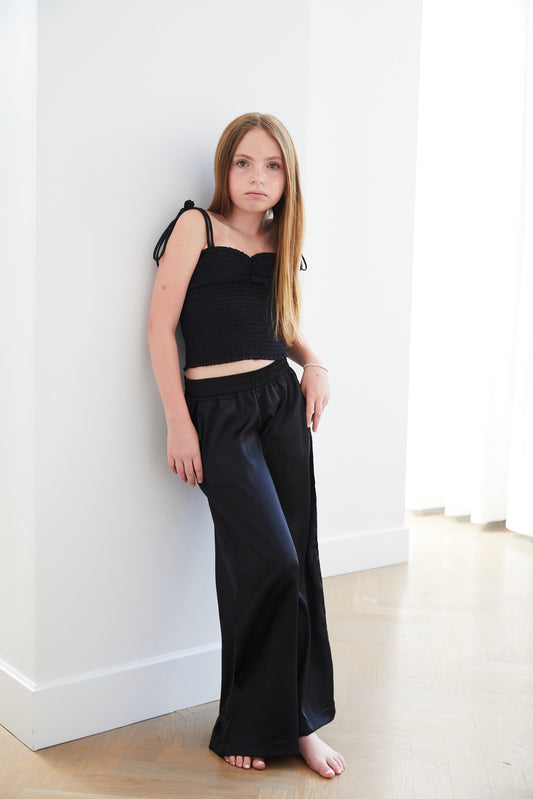 Paris Black Satin Wide Leg Pants