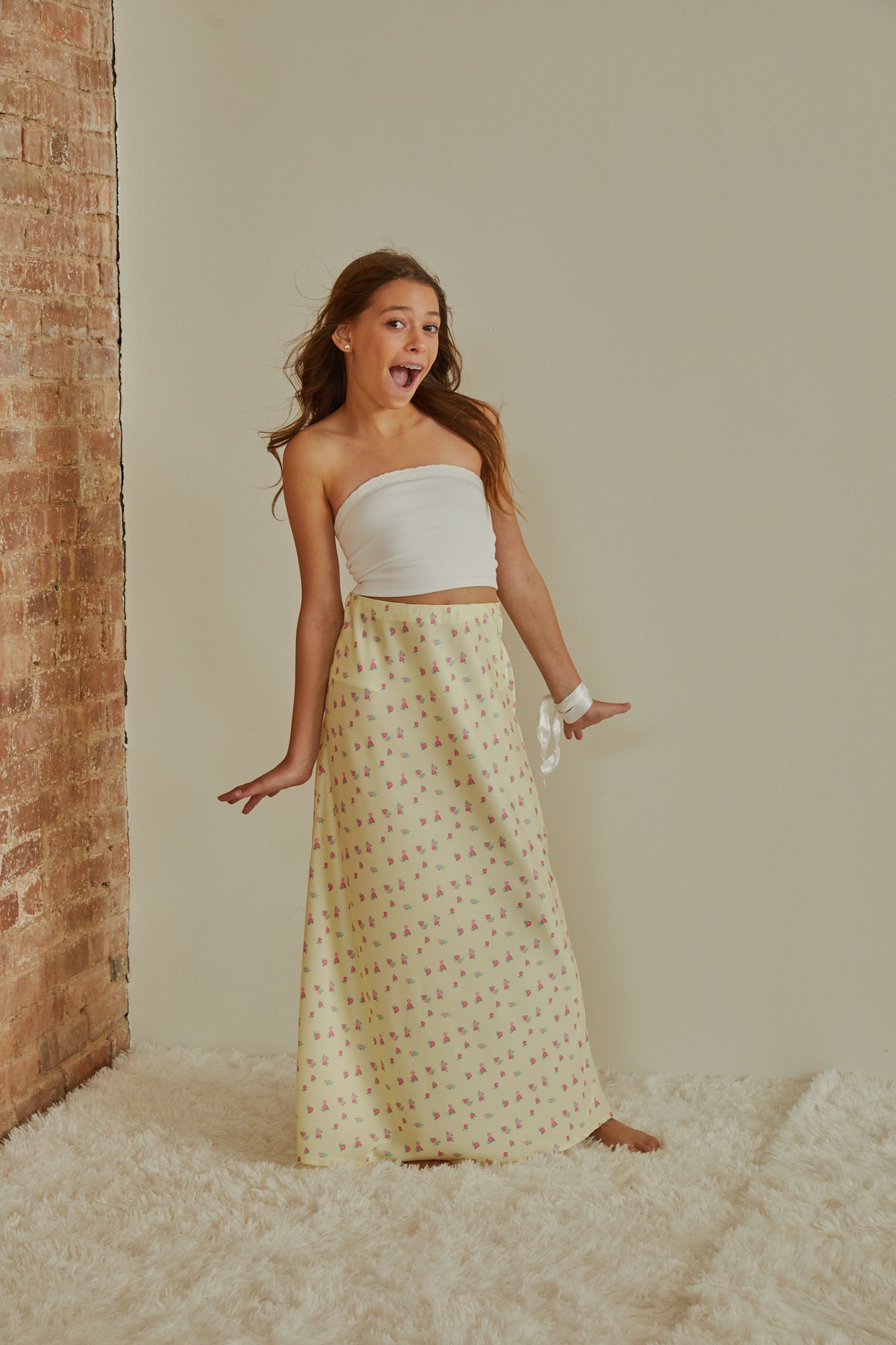 Joey Pastel Yellow Ditsy Satin Maxi