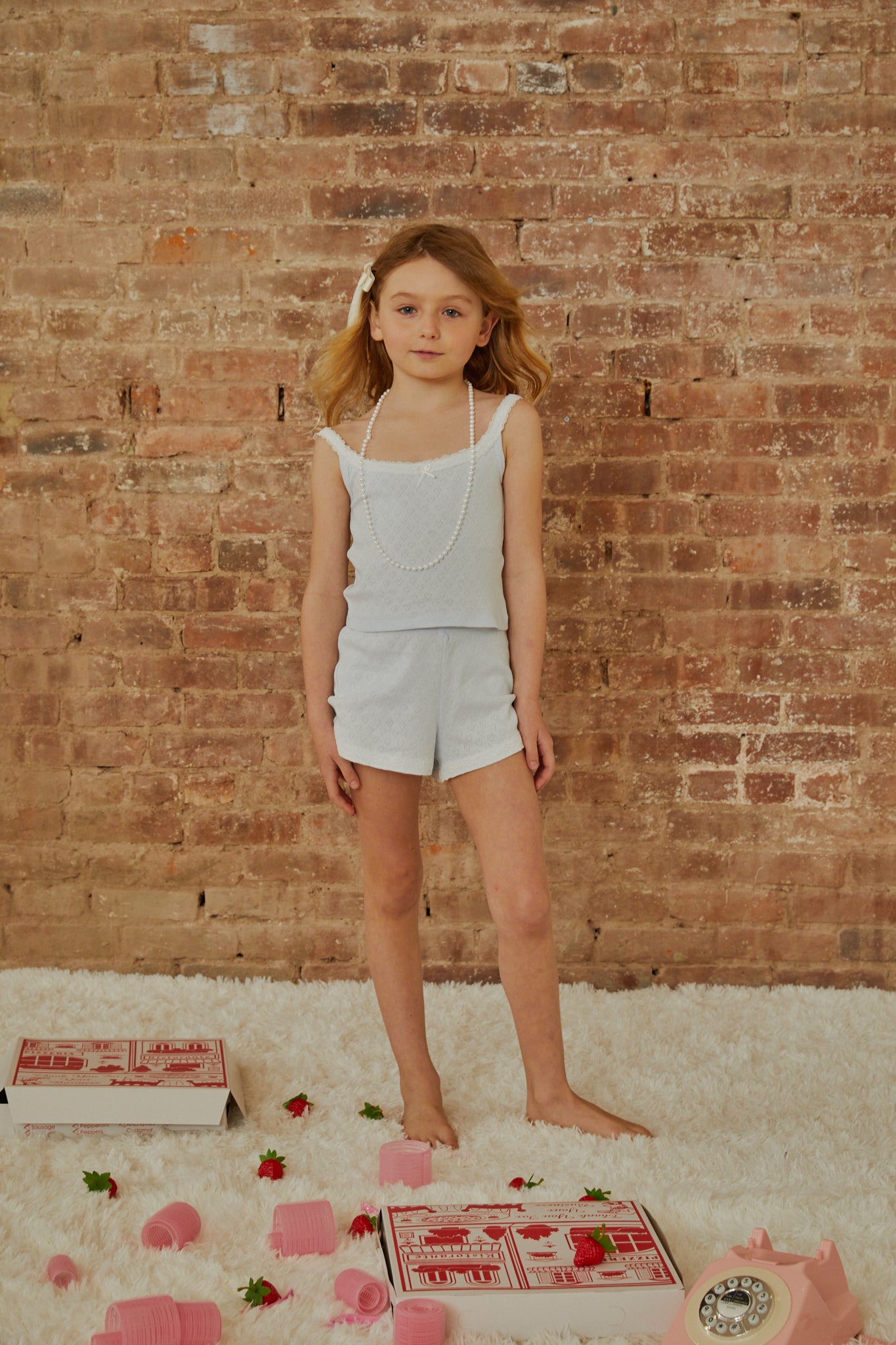 Lizzie Blue With White Lace Heart Pointelle Tank