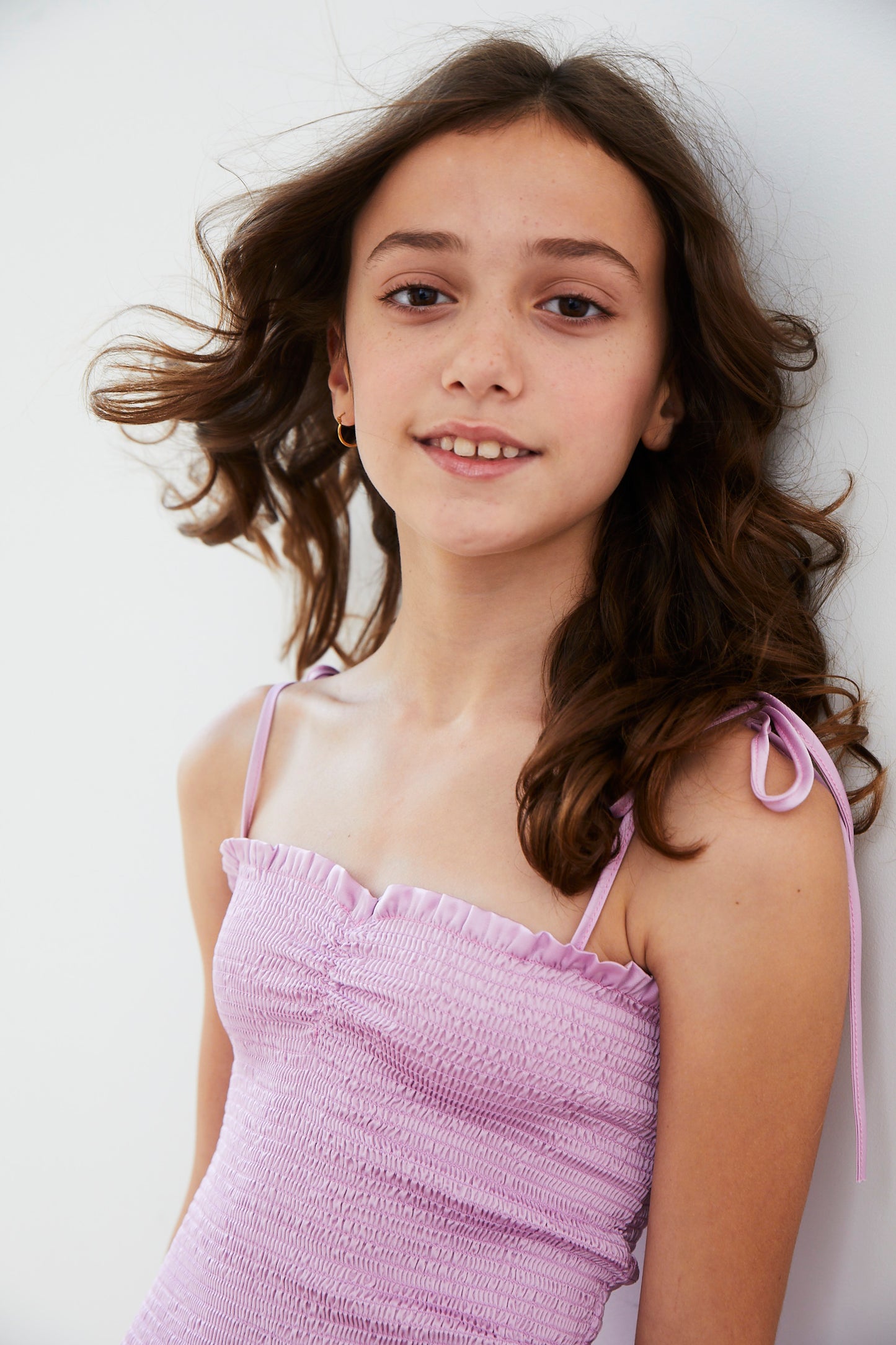 Lola Lavender Satin Smocked Ruffle Dress
