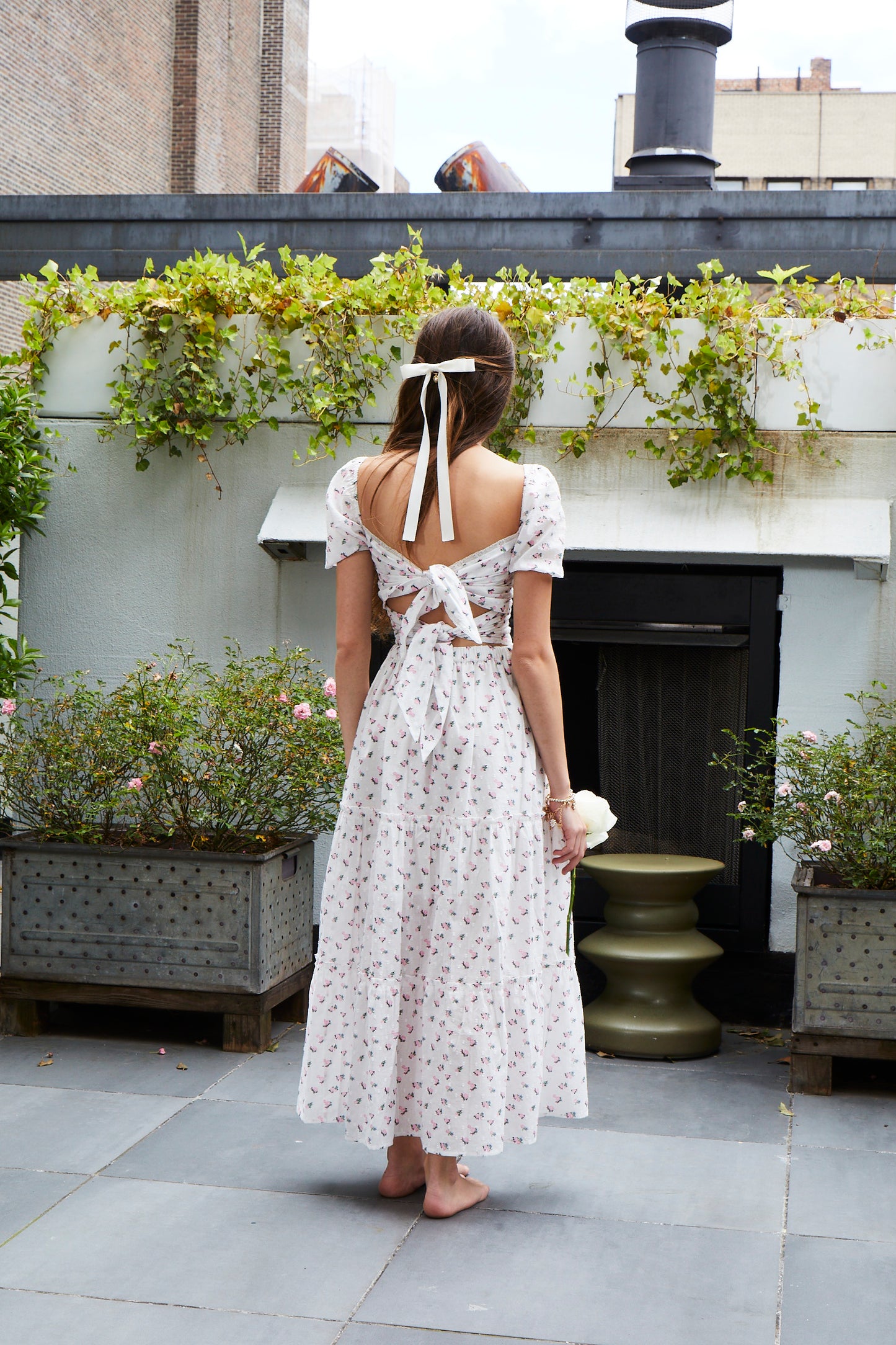 Noa White Rose Tie Back Top